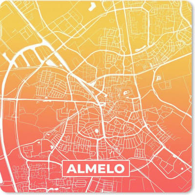 Muismat 20x20 cm - Mousepad Stadskaart - Almelo - Nederland - Oranje - Muismatten