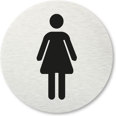Pictogram Toilet dames - aluminum rvs look - deurbordje - 8,5 x 8,5 cm - zelfklevend - rond