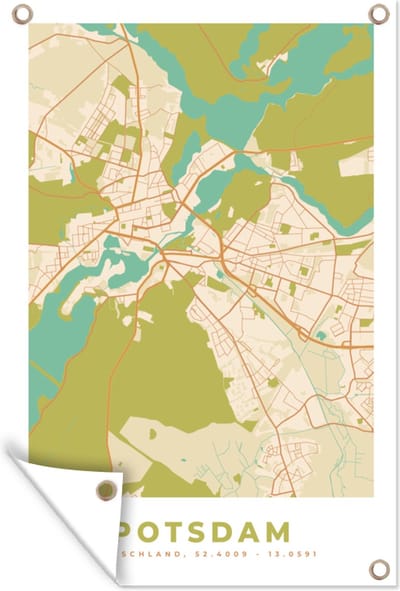 Muurdecoratie Plattegrond - Potsdam - Kaart - Vintage - Stadskaart - 120x180 cm - Tuinposter - Tuindoek