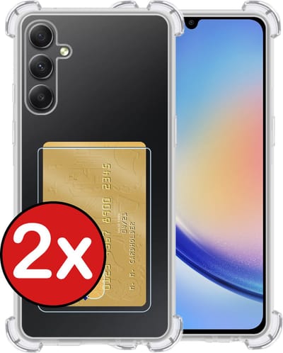Hoesje - 2 Stuks - Geschikt voor Samsung Galaxy A34 - Met Pashouder en Kaarthouder - Telefoon Hoes Shockproof - Back Cover - Siliconen Case - Shock Proof - Pasjes Houder - Telefoonhoes - Transparant