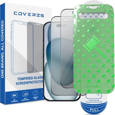 Coverzs Privacy screenprotector geschikt voor Apple iPhone 15 Plus screenprotector - Geleverd met montage frame - 2-pack verpakking - screen protector gemaakt van gehard glas