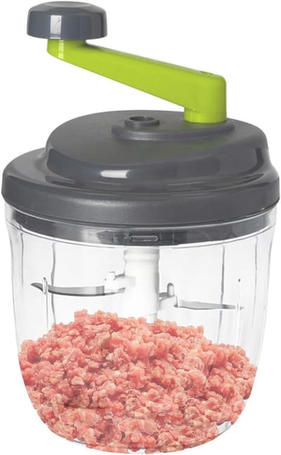 Handmatige Voedsel chopper - Keukenmachine Groente - Snel Ingrediënten Snijden - Geluidsarm Zwengelontwerp - 14.3 cm Hoog - Wit