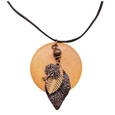Ketting -Bruin hout boomblad -verstelbaar- allergievrij- Charme Bijoux