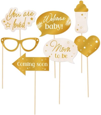 Haza babyshower foto prop set - 7-delig - goud/wit - kraamfeest/geboorte - photo booth accessoires