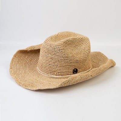Chapeaux de Soleil en Rafia Naturelle Mode Haut de Gamme pour Femmes Été Large Bord Chapeau Style Cowboy Western Chapeau de Paille Panama Vacances Plage Tressé à la Main M 56-58cm brown