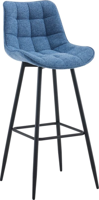 CLP Dartford Barkruk - Met rugleuning - Met voetsteun - Metalen frame - blauw Stof