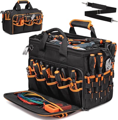17 inch Heavy Duty gereedschapstas met 46 zakken - opvouwbaar en verstelbare schouderriem voor elektriciens en monteurs