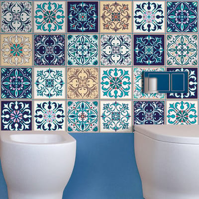 Zelfklevende tegelmuurstickers voor keuken en badkamer - 24 tegelstickers, Azulejos Larissa-stijl - 24 stickers, 10x10 cm