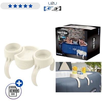 Bestway Spa Bekerhouder Met Tray 60306 - Drankhouder Voor Jacuzzi En Zwembad - Universele Cup Holder Voor Lay-Z-Spa En Bestway Zwembaden Met Snackbakje Accessoire Voor Bubbelbad Met Ebook