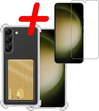 Hoesje Geschikt voor Samsung Galaxy S23 - Met Screenprotector - En Pashouder - En Kaarthouder - Telefoon Hoes Shockproof - Siliconen Case - Back Cover - Shock Proof - Pasjes Houder - Transparant