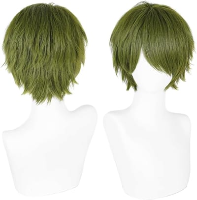 Unisex Korte Bob Anime Cosplay Peruk met Natuurlijke Laag en Fluffy Haar voor Feest en Verkleedpartijen - Donkergroen Haaraccessoire