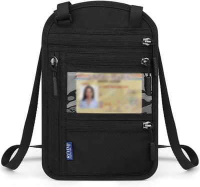 Rainbecom – Anti-diefstal Nektasje met RFID-bescherming – Paspoorthoes Organizer – Veiligheidstas voor Reizen – Uniseks Schoudertas met Verstelbare Band – Paspoorthouder – Reisportemonnee – Borsttas – Heuptas Crossbody – Telefoontasje – Zwart