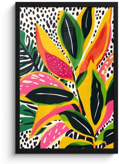 Poster in lijst - Fotolijst 40x60 cm - Posters - Tropisch - Bladeren - Zwart - wit - Posterlijst zwart - Decoratie - Wanddecoratie woonkamer - Muurdecoratie slaapkamer