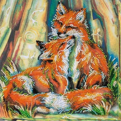 Borduurpakket met parels - KLEINE VOSJES - SMALL FOXES - ABRIS ART borduurpakket met kralen