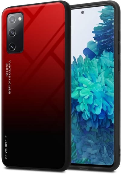 Cadorabo Hoesje geschikt voor Samsung Galaxy S20 FE in ROOD - ZWART - Tweekleurige beschermhoes van TPU-silicone Case Cover en achterzijde van gehard glas