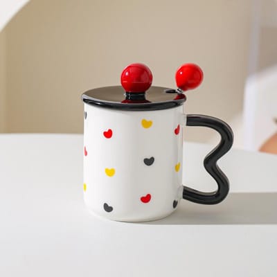 Nordic Keramische Waterbeker Creatieve Huishoudbeker Koppelsbeker Koffiekop met Deksel Lepel Om Vrienden Cadeau te Geven 301-400ml white