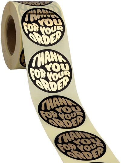 Cadeau stickers - 500 stuks - 'Thank you for your order' Zwart-Goud 50mm - Stickers volwassenen - Sluitstickers - Sluitzegel - Ronde stickers op rol