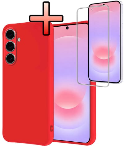 Hoesje - Met Screenprotector - Geschikt voor Samsung Galaxy A37 - Sterk & Shockproof - Back Cover - Siliconen Case - Telefoon Hoes - Rood