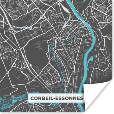 Poster Plattegrond - Stadskaart - Kaart - Frankrijk - Corbeil-Essonnes - 100x100 cm XXL