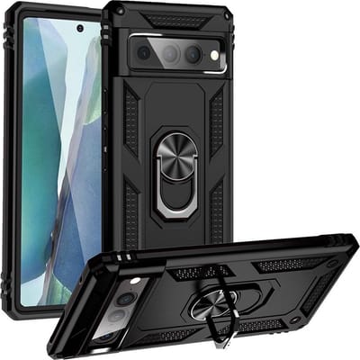 Magnetisch Hoesje Geschikt voor Google Pixel 7 Pro | Kickstand Back Cover met Standaard | Telefoonhoesje met Ring | Beschermhoes met Magneet voor Auto Houder Zwart