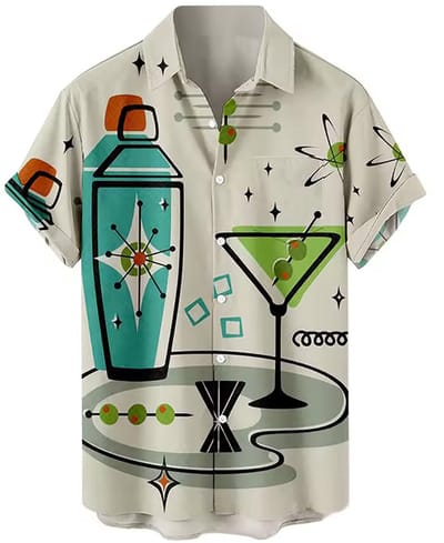 Retro Overhemd Cocktail - Heren T-shirt - Korte Mouwen - Blouse - Vintage