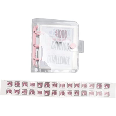 Classeur Défi Épargne 1000 Multipurpose PVC Réutilisable Mini Classeur Budget avec Autocollant pour Argent rose