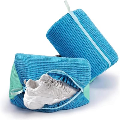 2 Stuks Waszakken voor Schoenen, Herbruikbare Waszakken voor de Wasmachine, Schoenentas met Rits voor Efficiënt Schoenonderhoud en Bescherming (Blauw)