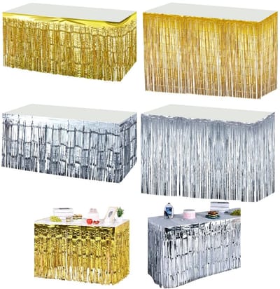 Dailygoods- Tafelrokken 4 stuks - Metallic Folie - Franje Gordijnen - Feest Decoratie - Bruiloft/Kerstmis - Hoogwaardig Kunststof - Feestdecoratie