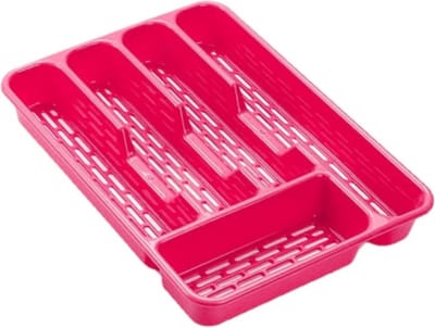 Plasticforte Bestekbak - 2x stuks - bestekhouder - 5 vaks - fuchsia roze - 33 x 24 x 4 cm - Kunststof - Keuken opberg accessoires