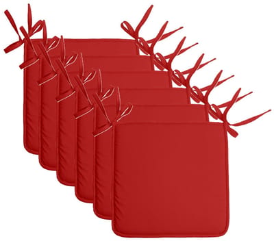Stof Textile Home stoelkussens - 6x - rood - 38 x 38 x 3 cm - voor binnen - touwtjes sluiting - zitkussens plat - vierkant