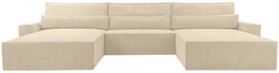 Hoekbank - Luxe Comfort en Functionaliteit - 410 x 85 cm - Slaapfunctie met Ruim Bed - Slijtvaste Stof - DENVER U - Poso 105 Beige