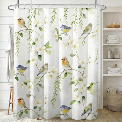 Witte Jasmijn Waterverf Bloemen met Gele Vlinders Waterdicht Douchegordijn 1pc-150x180