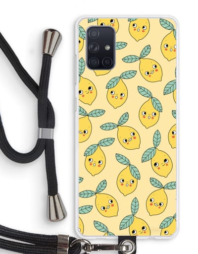 Case Company® - Hoesje met koord geschikt voor Samsung Galaxy A71 hoesje met Koord - Citroenen - Telefoonhoesje met Zwart Koord - Bescherming aan alle Kanten en Over de Schermrand