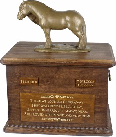 Urn voor paardenas met beeldje - gepersonaliseerde urn voor Fell Pony