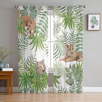 Tropische Safari Dier Olifant Transparante Raamopening Gordijnen Voor Woonkamer Slaapkamer Ruimte Voile Tule Gordijnen Stof Gordijnen Voor Keukenruimte 1 PCS W100XH250cm&Rod Pocket