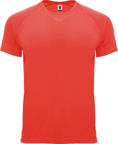 Fluorescent Koraalroze heren 2 pack sportshirt korte mouwen Bahrain merk Roly maat S