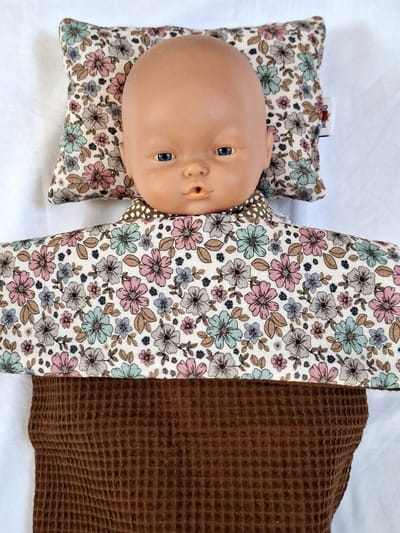 Oogappel Poppen Beddengoed Poppendeken met Kussentje Boerderij - Beige