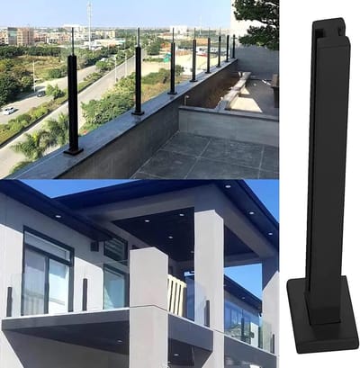 Glazen Baluster Paal - Leuninghouder Glas - Trap Beveiligen - Roestvrij Staal 304 - 65 cm Hoog - Zwart