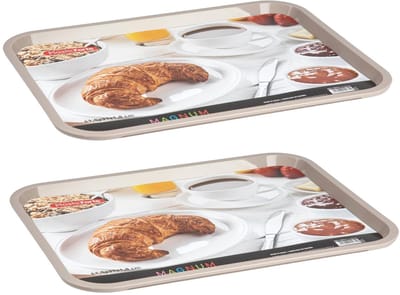 Plasticforte dienblad/serveerblad - 2x - Kunststof - 41 x 31 cm - taupe - kopjes en glazen tray - keuken