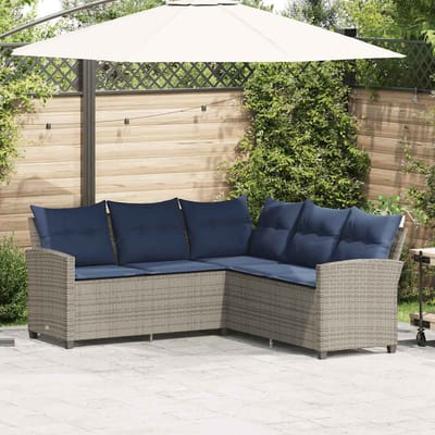 vidaXL - Loungebank - met - kussens - L-vormig - poly - rattan - grijs