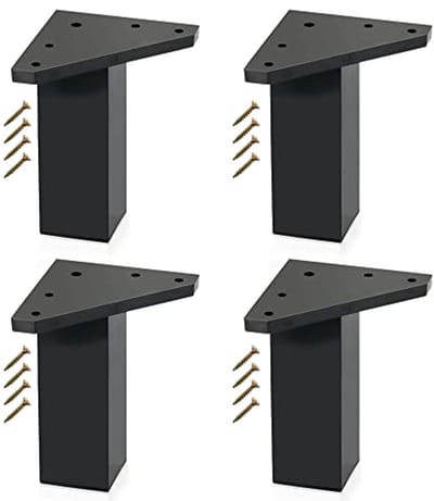 Set van 4 zwarte meubelpoten voor tafels en kasten - Hoogte: 6 cm