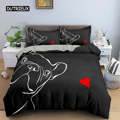 Leuke Cartoon Bulldog Patroon Dekbedovertrek Set King Full Size Beddengoed Set Kamerdecoratie Zachte Microvezel Quilt/Troosterhoes 2/3PCS 140x200cm 3pcs