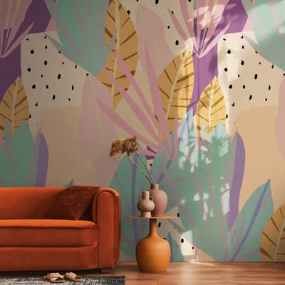 Fotobehang Profhome 782082-GU vliesbehang glad met grafisch patroon mat beige paars roze pastelturquoise 1,59 m x 2,8 m