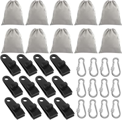 Set van 10 Draagbare Gewichten voor Gazebo's - 20 x 25 cm Canvas Gewichtszakken met 12 Karabiners en Clips voor Stabiliteit en Windbestendigheid