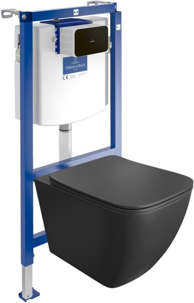 VILLEROY&BOCH H112 ONIL BLACK - Inbouwreservoir - Zwarte drukplaat - Rimless wandcloset - Toilet set Zwart Mat WC