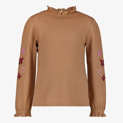 TwoDay meisjes top met hartjes en strikjes bruin - Maat 92