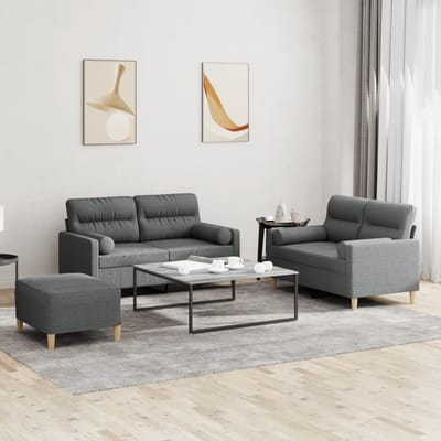 vidaXL - 3-delige - Loungeset - met - kussens - stof - donkergrijs