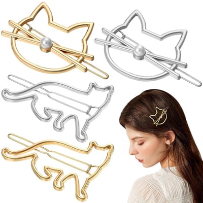 Cosensi - Haarspelden - Dieren Haarclips - Schattig ontwerp - 4 Pack - Metalen Haaraccessoires - Perfect voor Feestjes - Katvormig