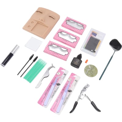 3 in 1 Wimperextension Kit Mannequinhoofd Valse Wimpers Grafting Trainingsset voor Make-up beige