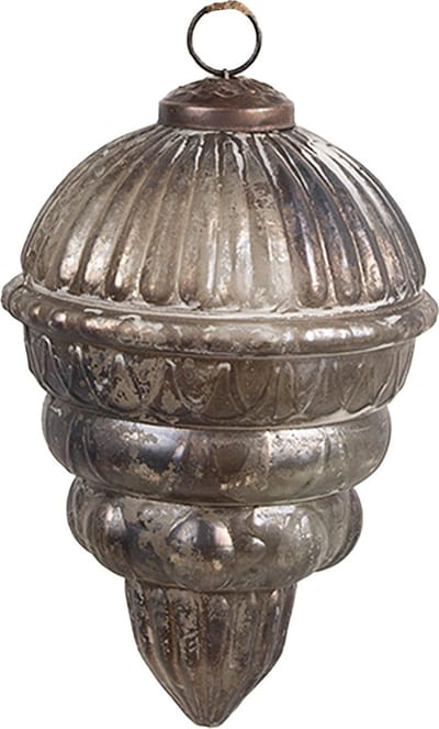Clayre & Eef Kerstbal Overig Ø 10x15 cm Zilverkleurig Bruin Glas Kerstballen